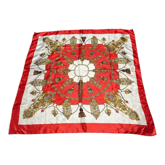 Vintage 1980s Berkshire Red & Gold Baroque Scarf – Made in Korea – 34" Square Polyester Satin