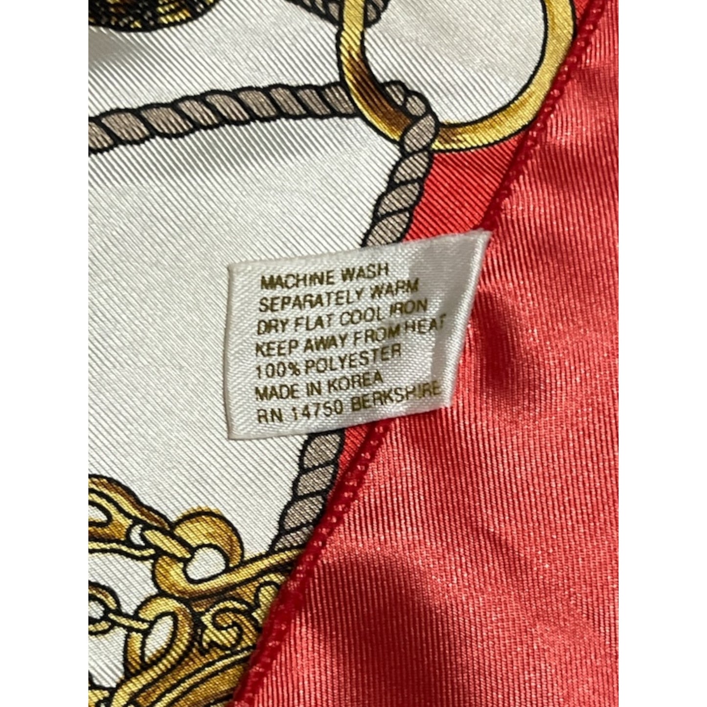 Vintage 1980s Berkshire Red & Gold Baroque Scarf – Made in Korea – 34" Square Polyester Satin