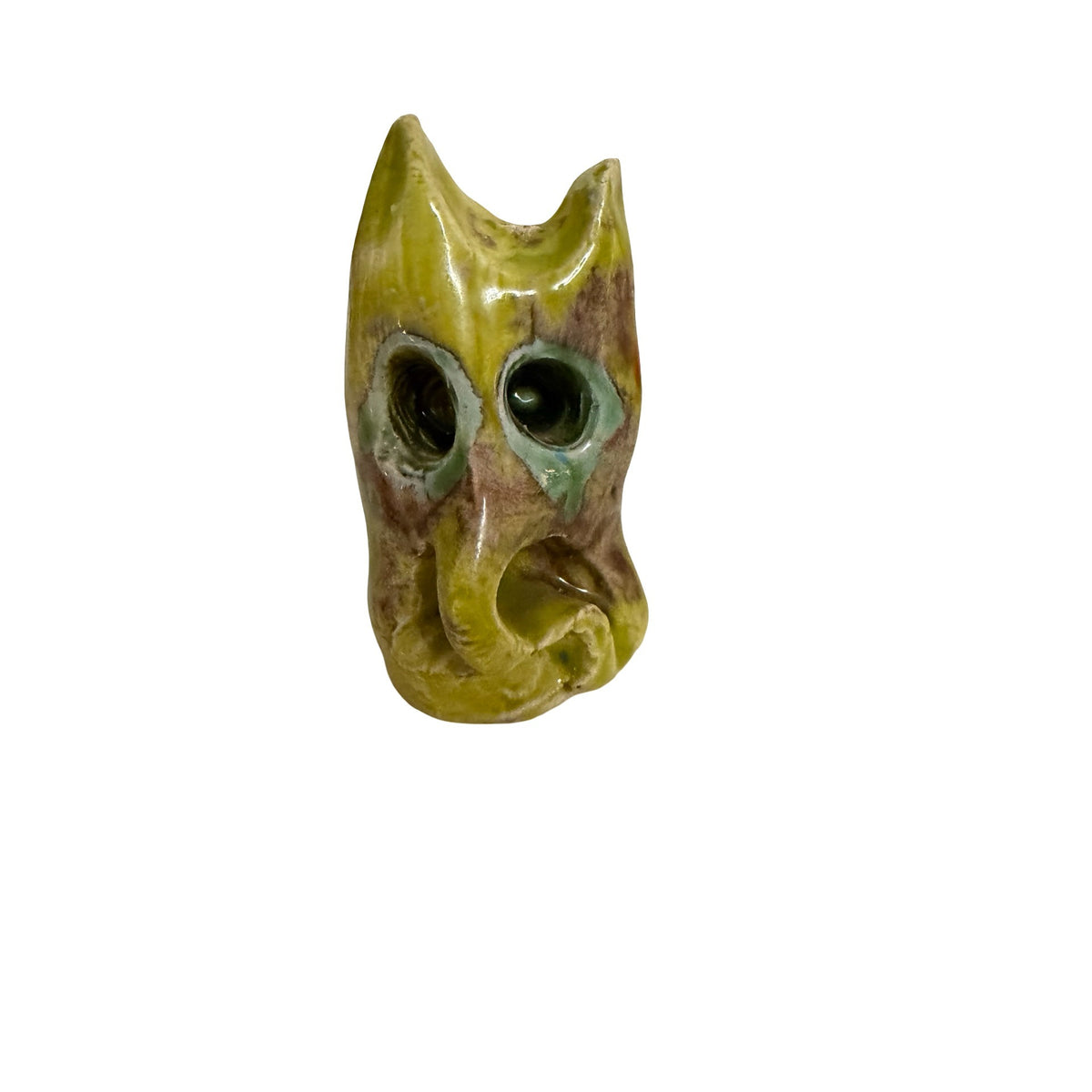 Vintage 1970s Studio Pottery Owl Figurine Handmade Folk Art Yellow Glaze 2.75"
