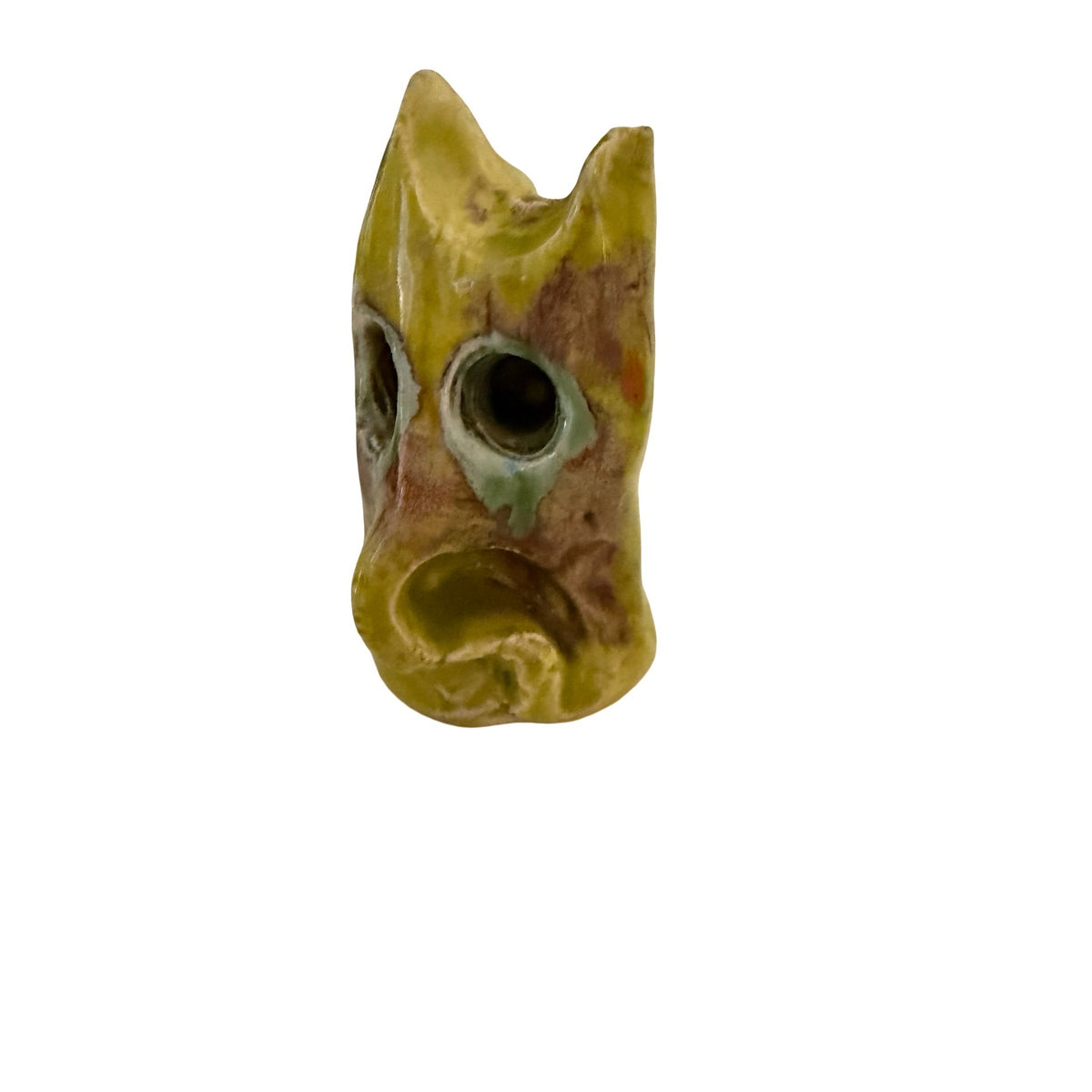 Vintage 1970s Studio Pottery Owl Figurine Handmade Folk Art Yellow Glaze 2.75"