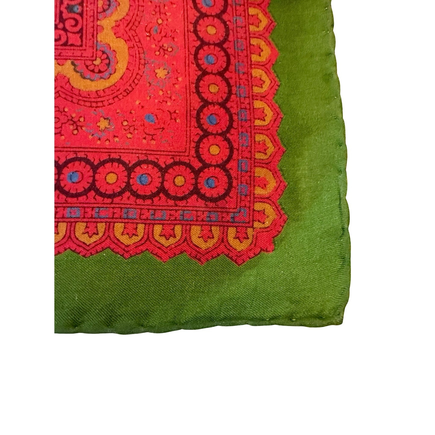 Vintage 18 Inch Floral Medallion Square Scarf Green Pink Blue Satin Feel Head Neck Scarf