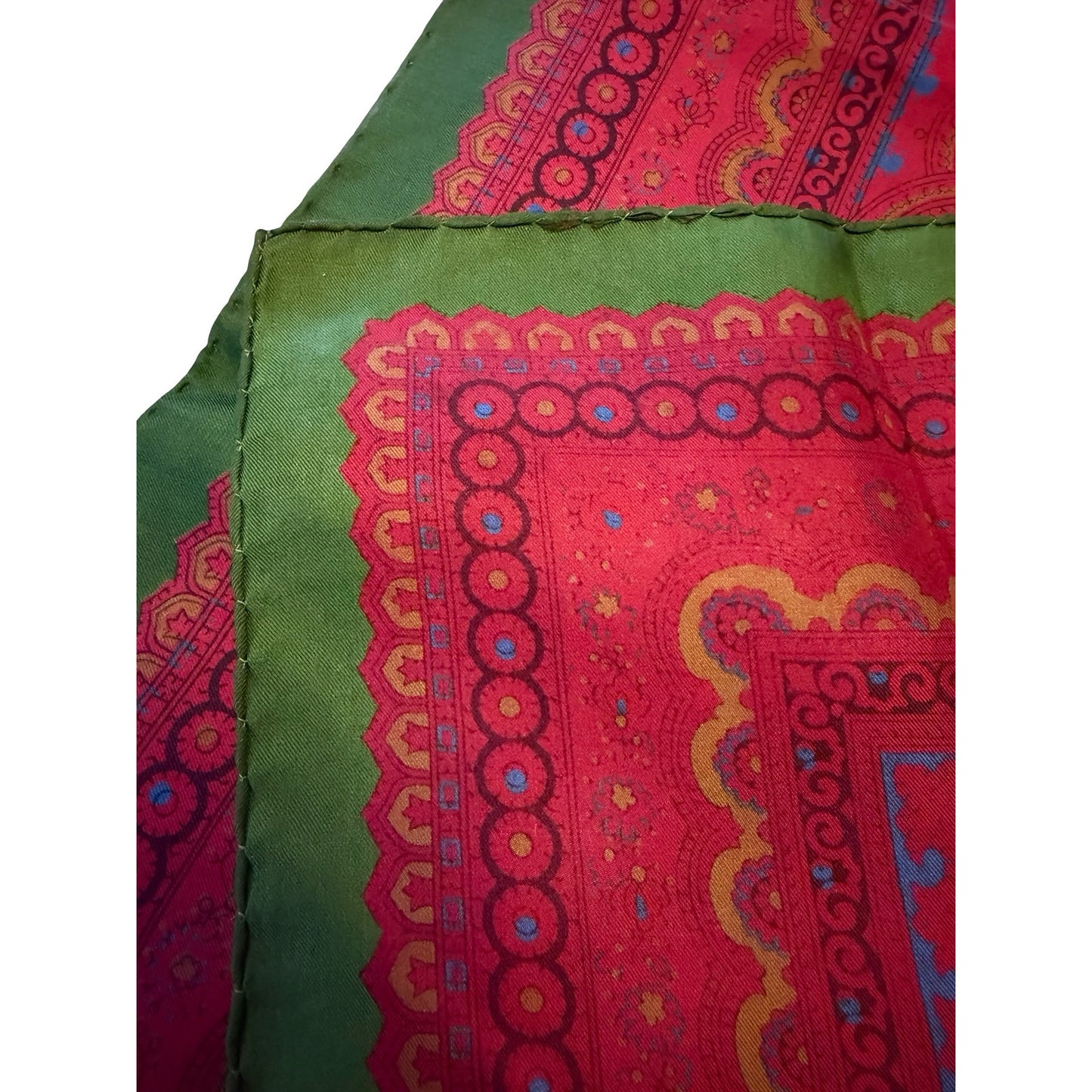 Vintage 18 Inch Floral Medallion Square Scarf Green Pink Blue Satin Feel Head Neck Scarf