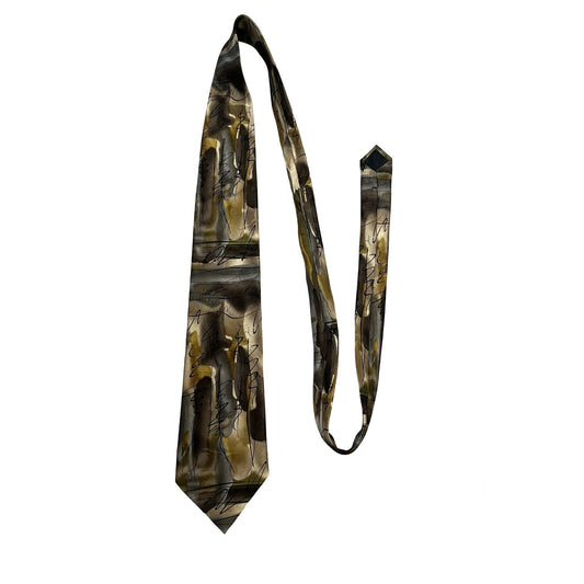 J Garcia Silk Tie Beaver Ties Collection 32 Abstract Brown Gold Black Vintage 90s