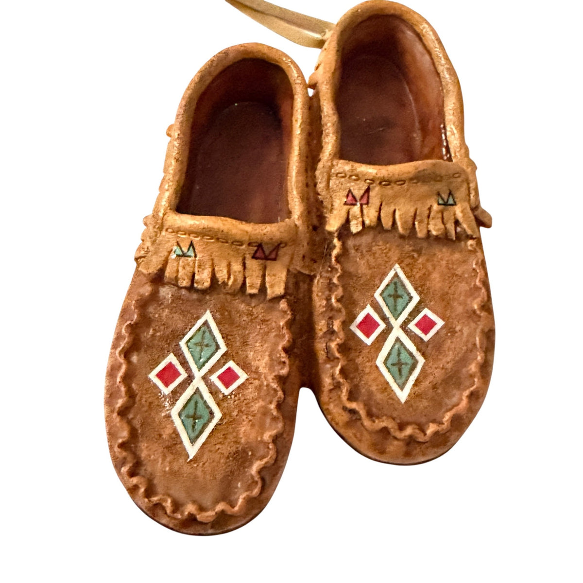 Vintage Miniature Resin Moccasin Christmas Ornament Hand Painted Southwestern 4"