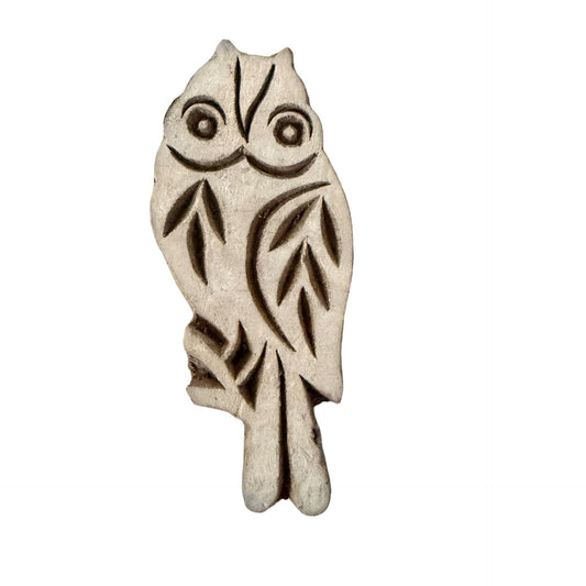 Vintage Hand Carved Wood Owl Figurine India 2783 White Brown 1970s Decor