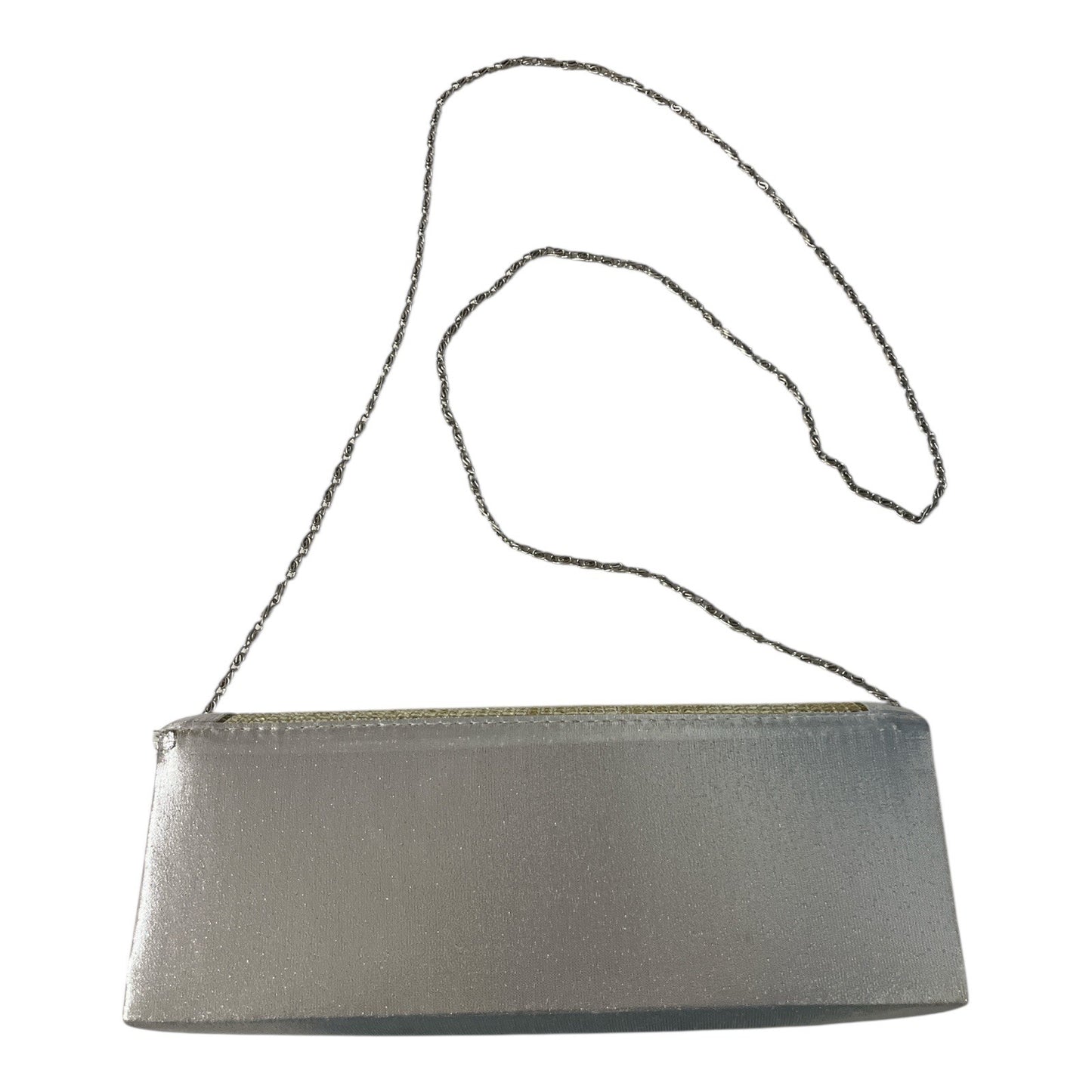 Lulu Townsend Silver Evening Clutch Purse – Rhinestone Front, Chain Strap