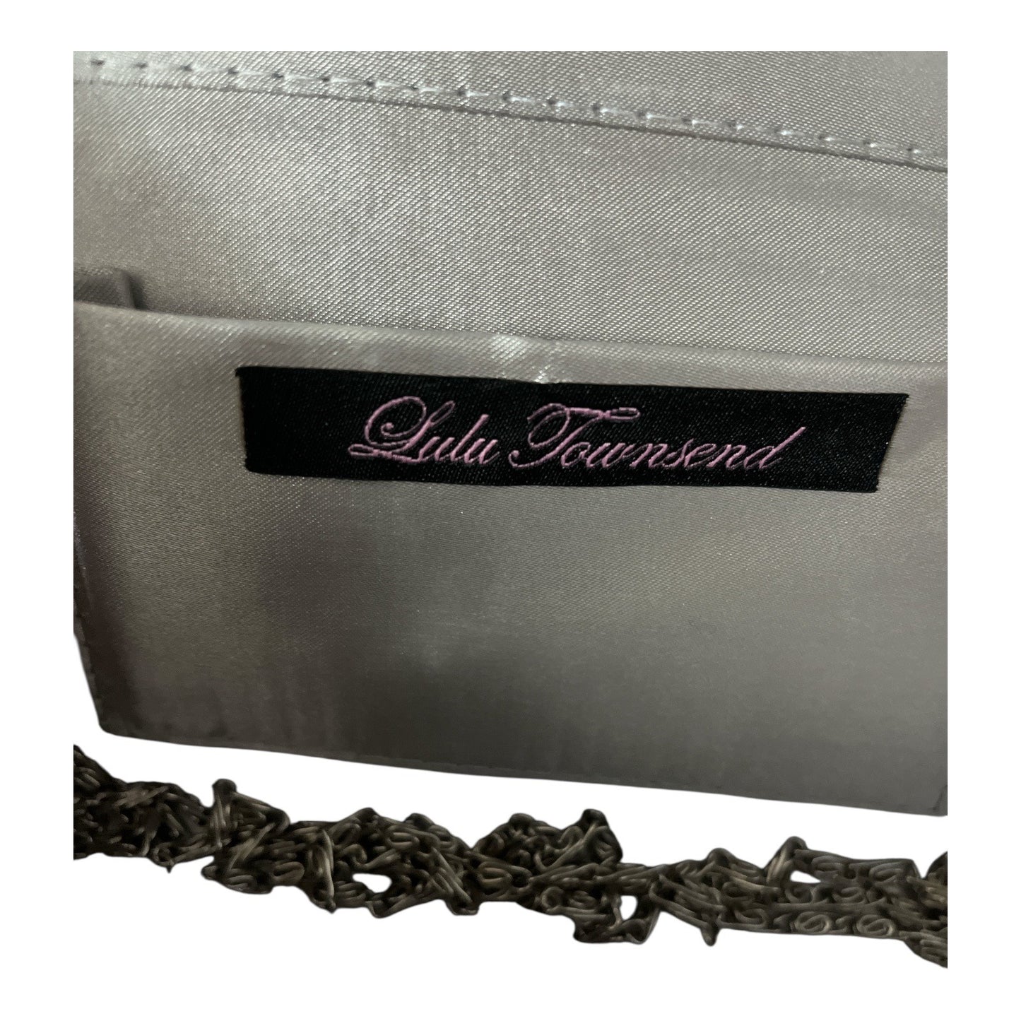 Lulu Townsend Silver Evening Clutch Purse – Rhinestone Front, Chain Strap