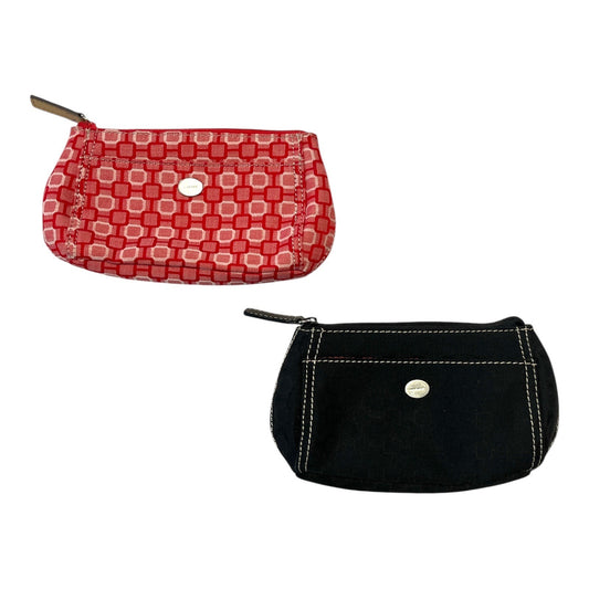Set of 2 Vintage Nine West Makeup or Travel Pouches – Red Geometric & Black with Stitch Detail – Dual Compartments, Built-In Mirrors
