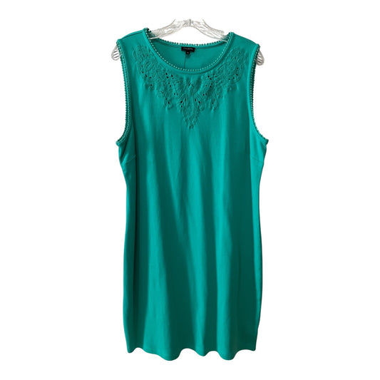 Talbots Teal Sleeveless Dress XL Cotton Embroidered Neckline NWT
