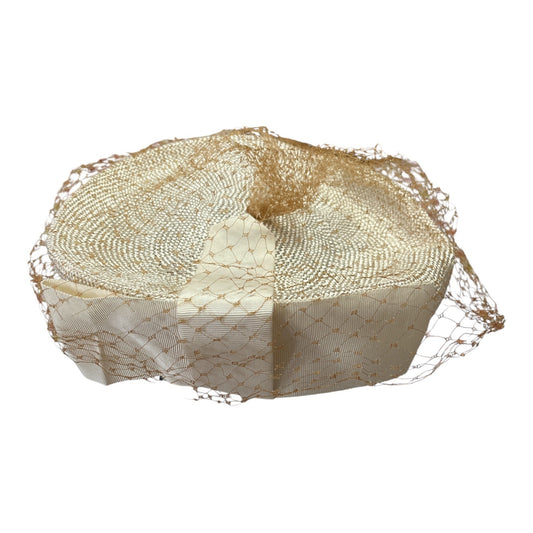 Vintage 1950s Valerie Modes Women’s Hat 22.5 Cream Straw Veil Bow 8” Prop