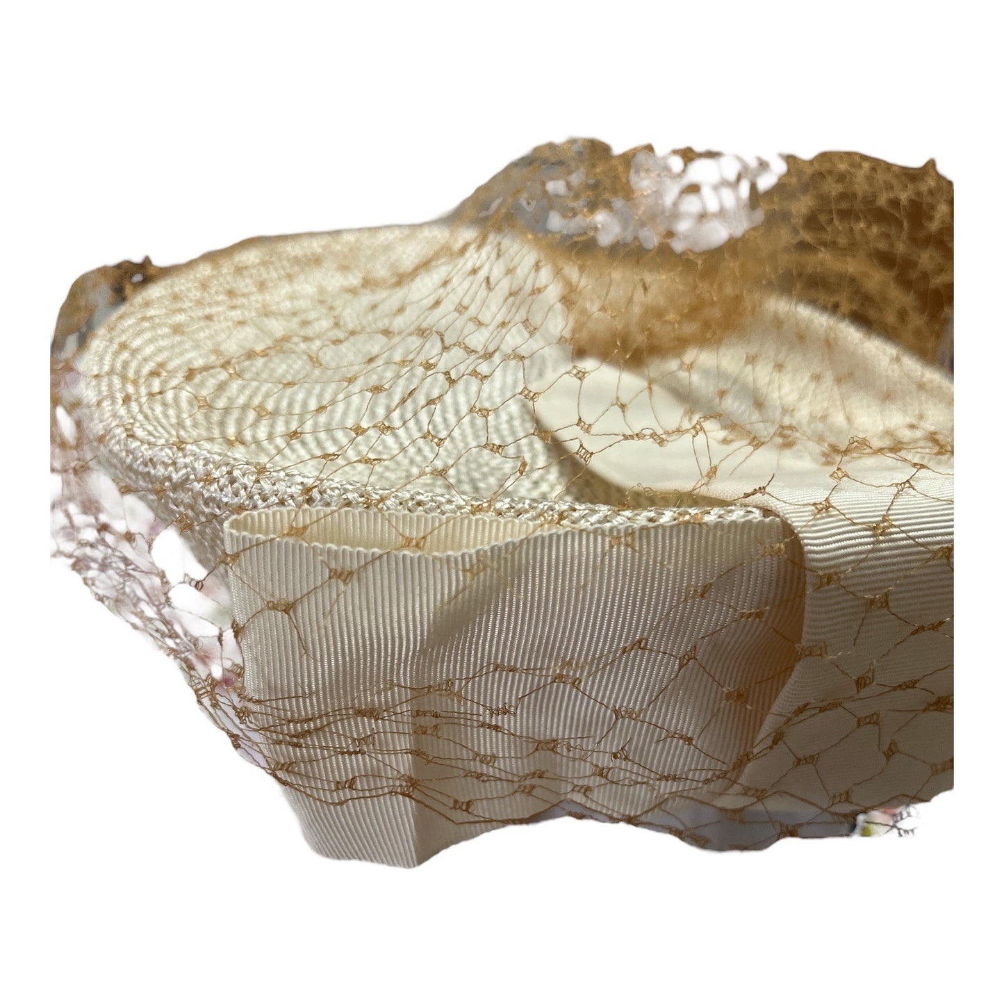 Vintage 1950s Valerie Modes Women’s Hat 22.5 Cream Straw Veil Bow 8” Prop