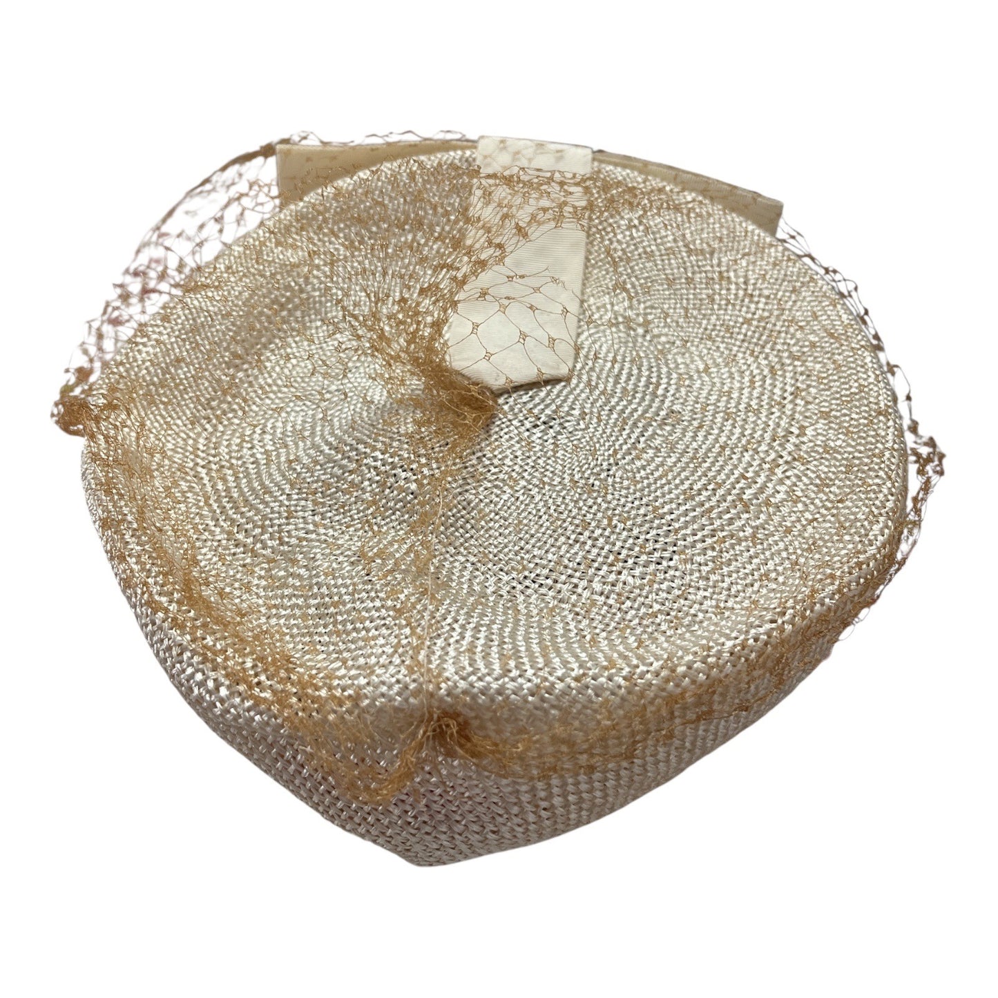 Vintage 1950s Valerie Modes Women’s Hat 22.5 Cream Straw Veil Bow 8” Prop