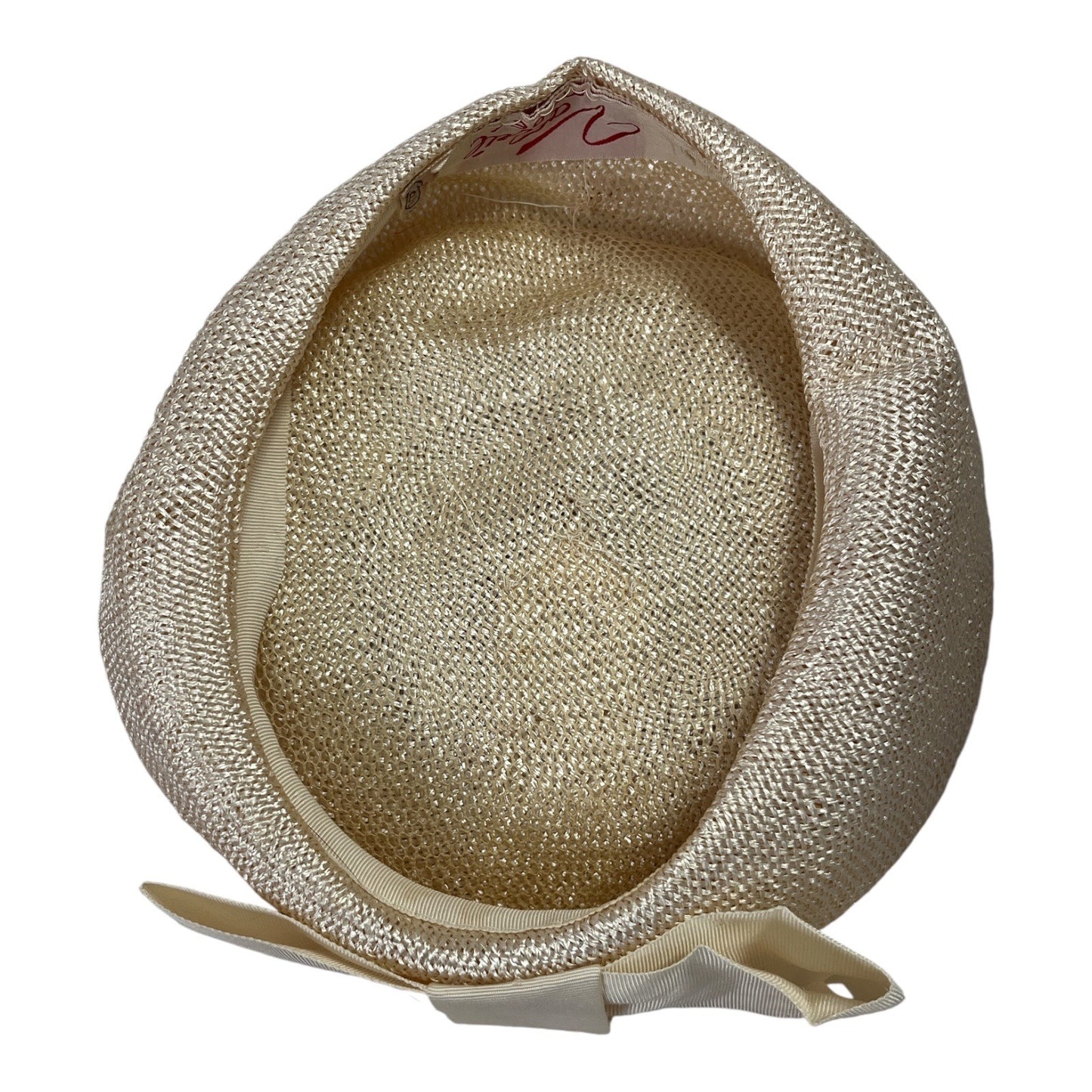 Vintage 1950s Valerie Modes Women’s Hat 22.5 Cream Straw Veil Bow 8” Prop