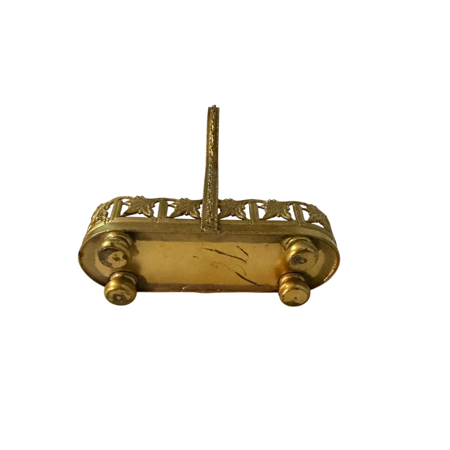 Vintage Gold Tone Vanity Basket Holder Miniature Filigree Handle Tray