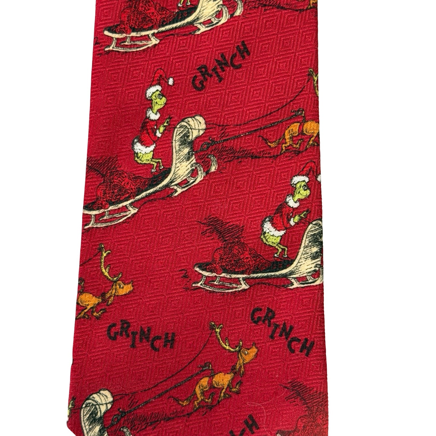 Dr. Seuss The Grinch Christmas Necktie Red Sleigh Max Holiday Tie 100% Polyester