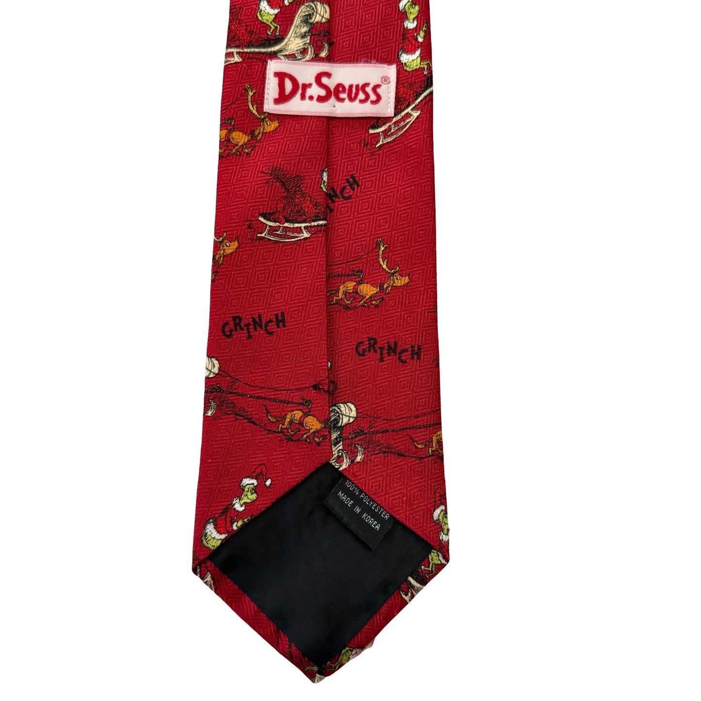 Dr. Seuss The Grinch Christmas Necktie Red Sleigh Max Holiday Tie 100% Polyester