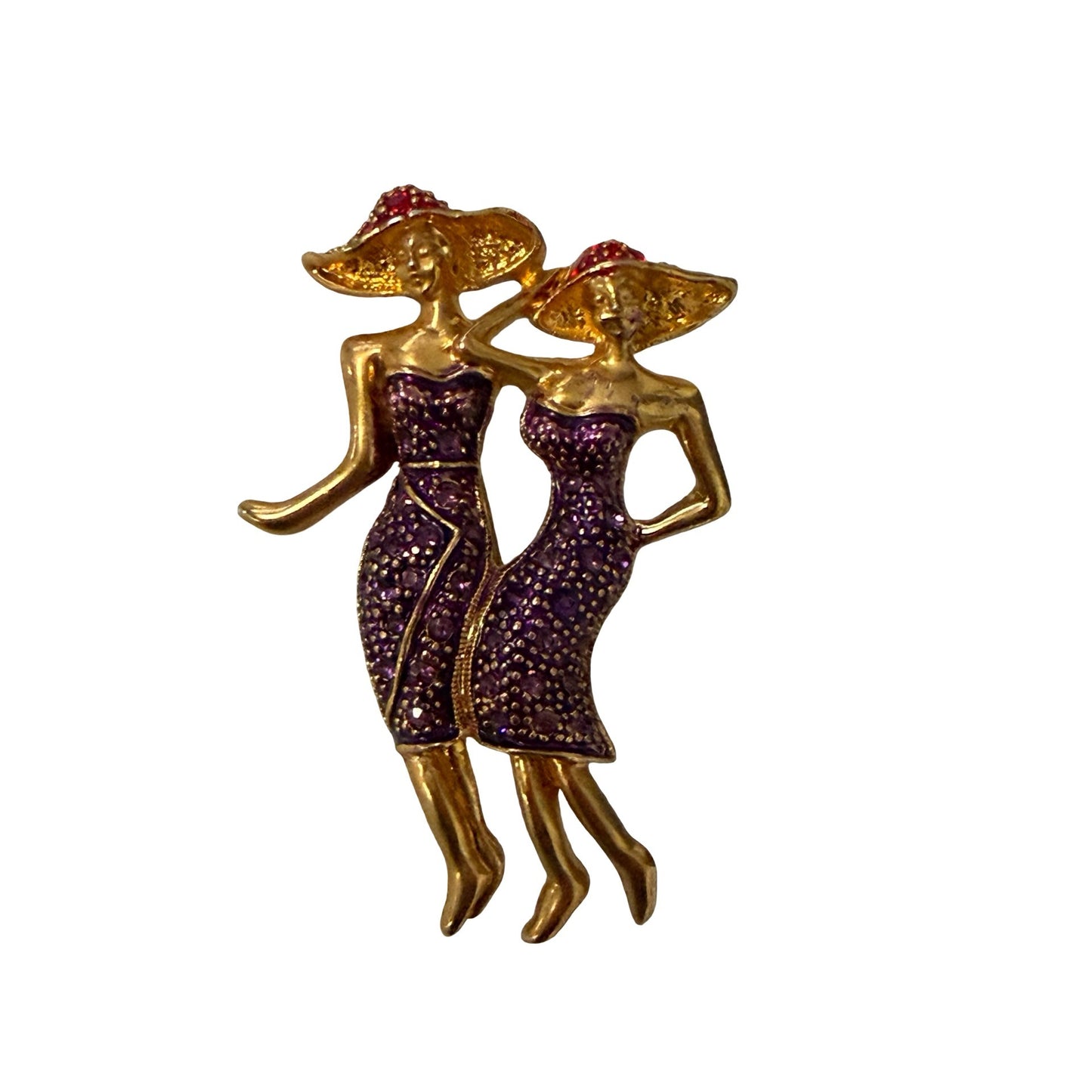 Vintage Gold Tone Ladies Brooch Purple Rhinestone Figural Women Pin