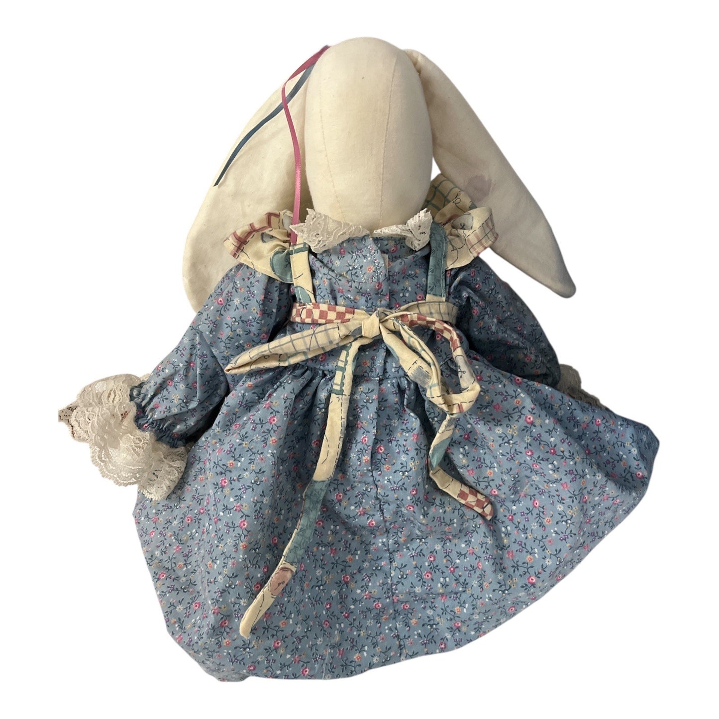Vintage Handmade Cloth Bunny Doll with Patchwork Dress and Baby Bunny
