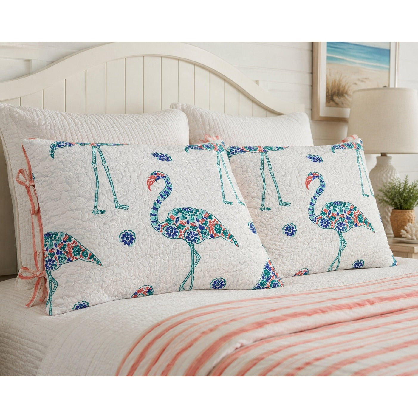 Flamingo Floral Quilted Pillow Shams Set of 2 Beall's Imports Tropical