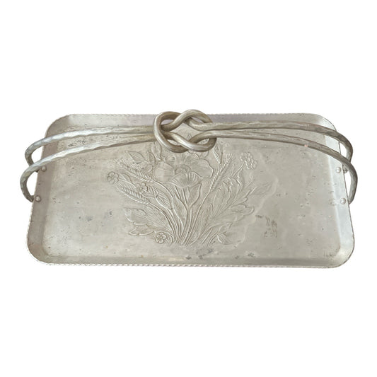 Hand Forged Everlast Metal Floral Serving Tray Aluminum 13 x 7 Vintage