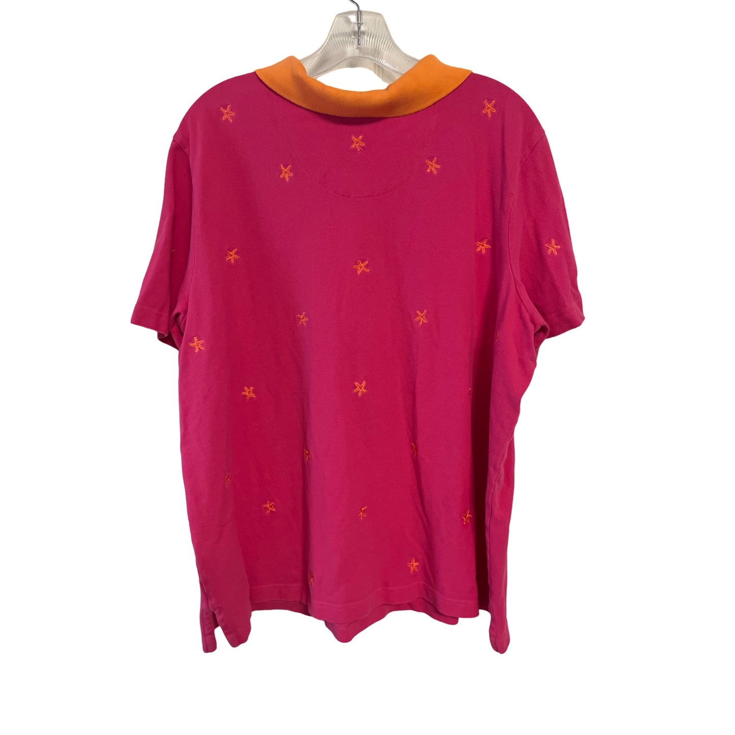 Quacker Factory Women’s 2X Pink Starfish Polo Shirt Orange Collar Mid-2000s