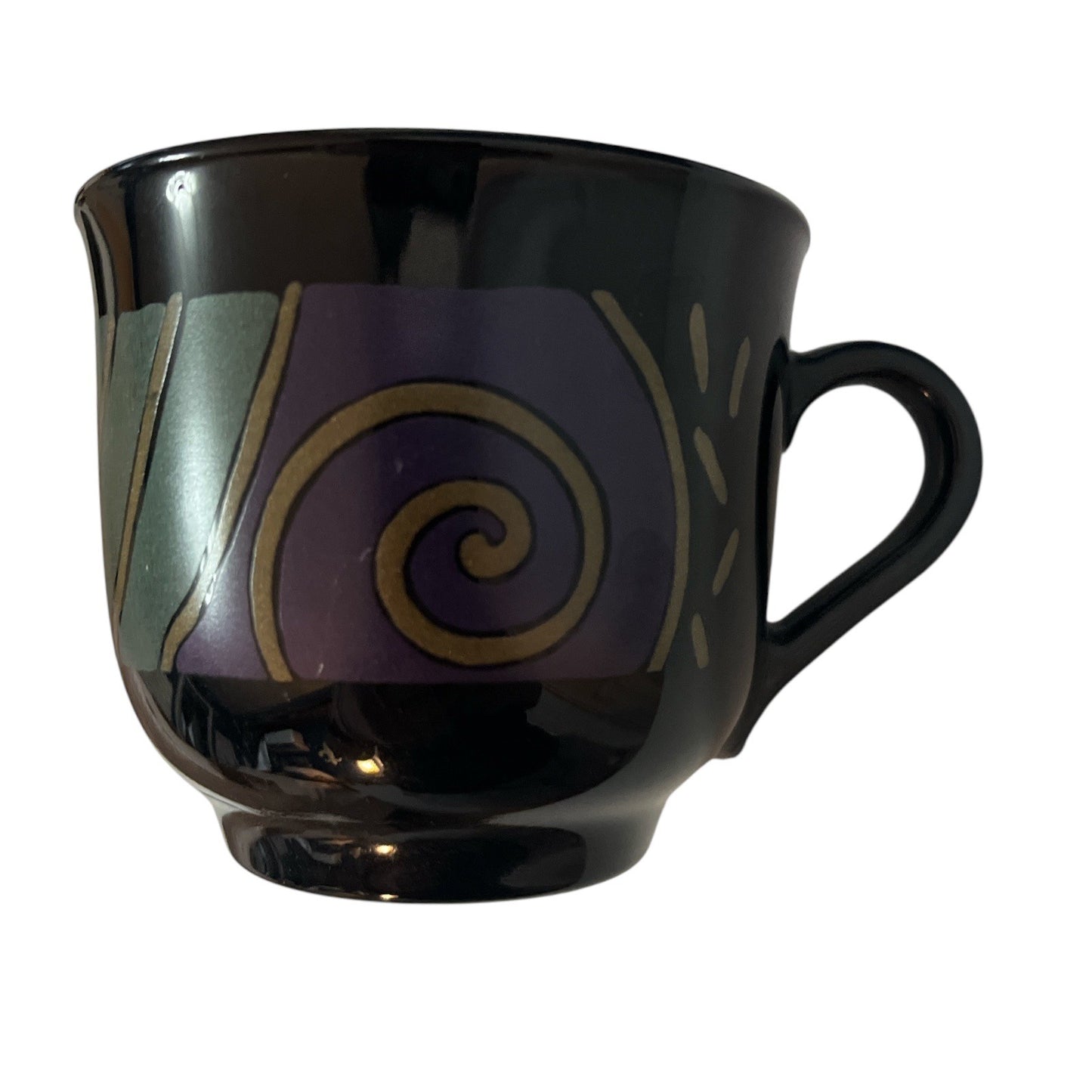 ARC France Black Glass Cups and Saucers – Swirl Design – 1990s Espresso Demitasse