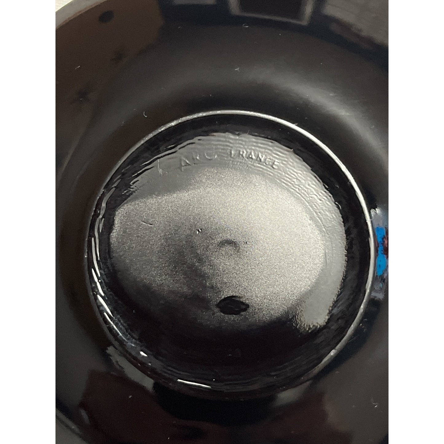 ARC France Black Glass Cups and Saucers – Swirl Design – 1990s Espresso Demitasse