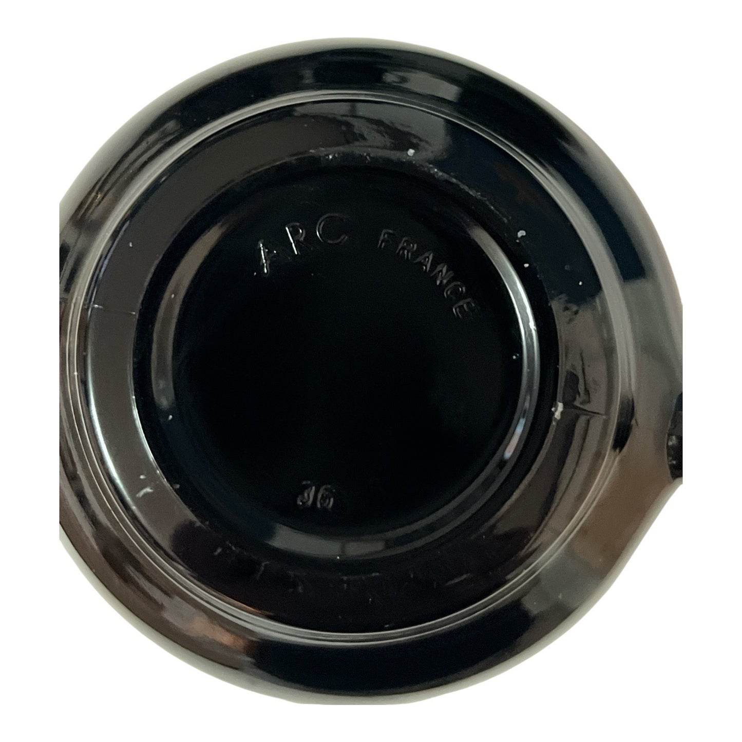 ARC France Black Glass Cups and Saucers – Swirl Design – 1990s Espresso Demitasse