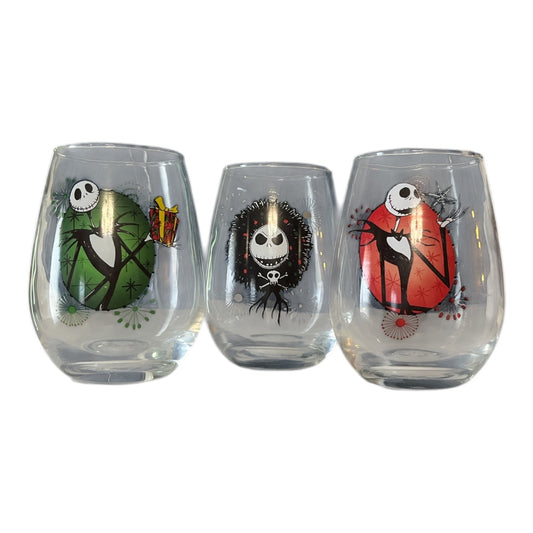 Set of 3 Nightmare Before Christmas Stemless Wine Glasses – 4 x 3 Inches