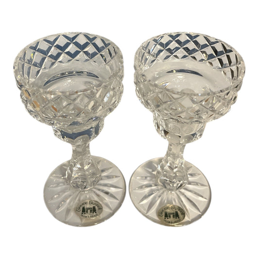 Tyrone Crystal Ireland Candlestick Holders Pair – 5.5” Cut Glass Crosscut Starburst Base Vintage 1980s–1990s