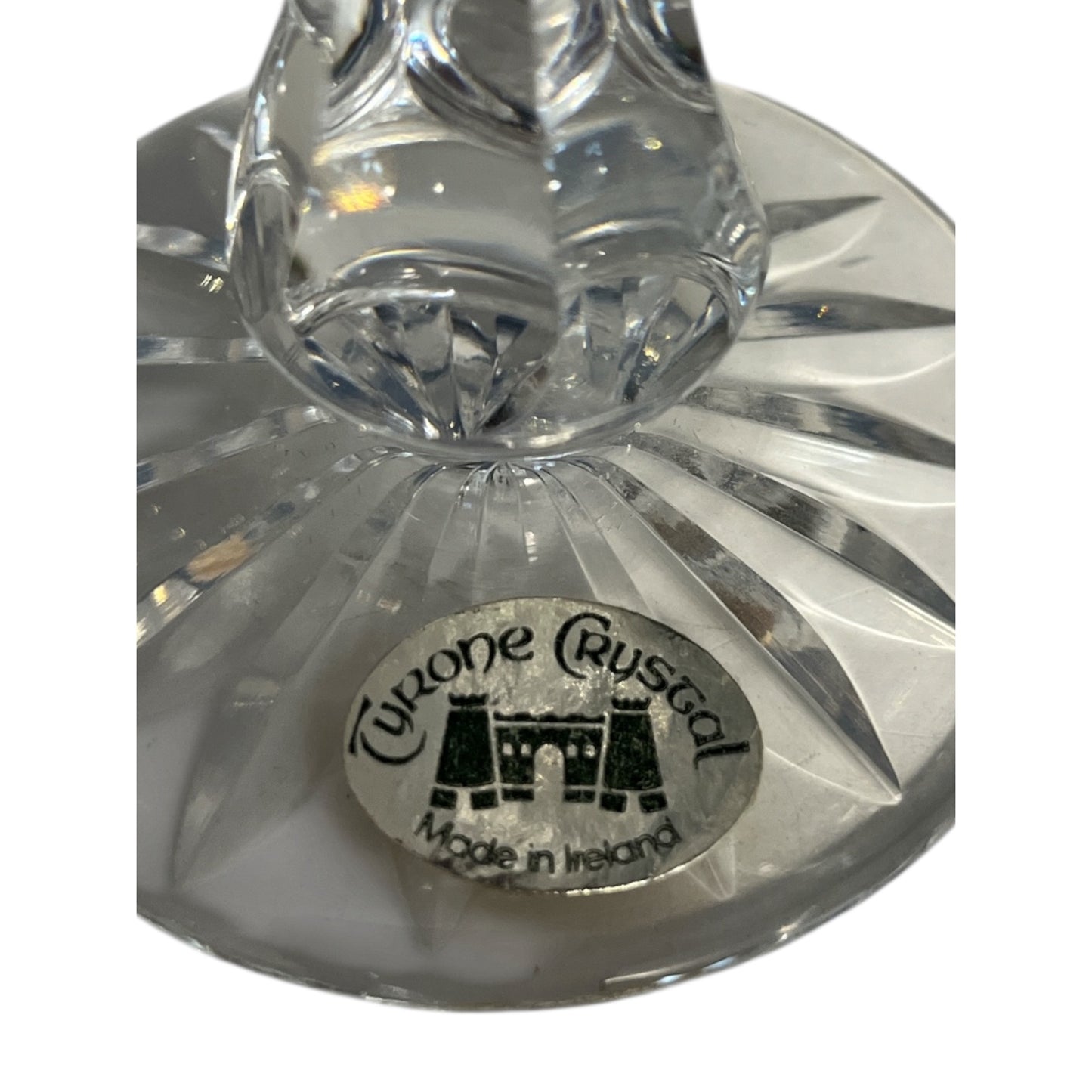 Tyrone Crystal Ireland Candlestick Holders Pair – 5.5” Cut Glass Crosscut Starburst Base Vintage 1980s–1990s