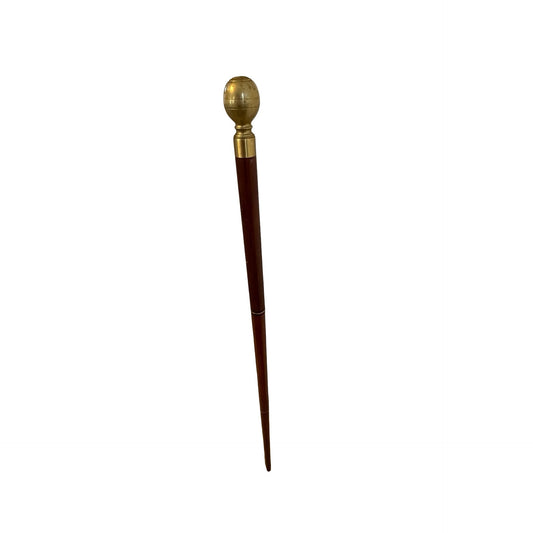 Vintage Hollow Wooden Walking Cane Brass Ball Handle Unscrewing Top 36" Incomplete