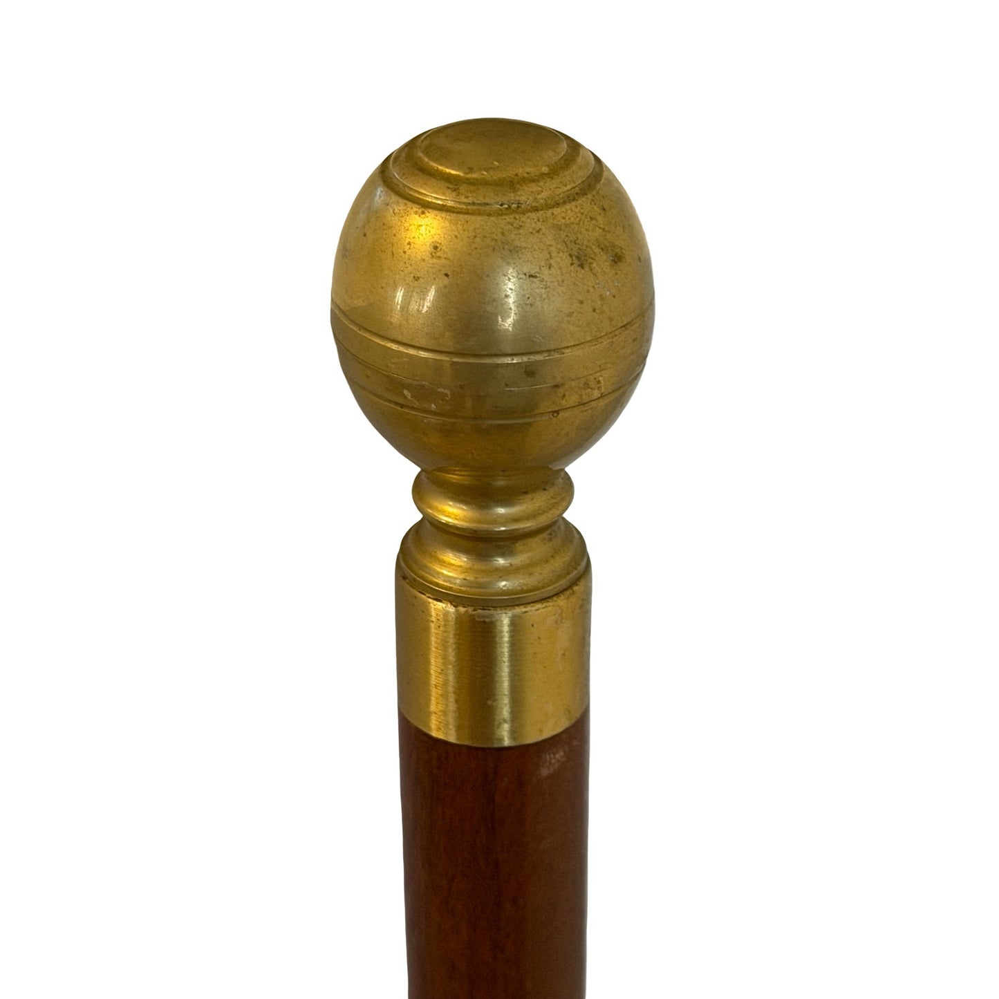 Vintage Hollow Wooden Walking Cane Brass Ball Handle Unscrewing Top 36" Incomplete