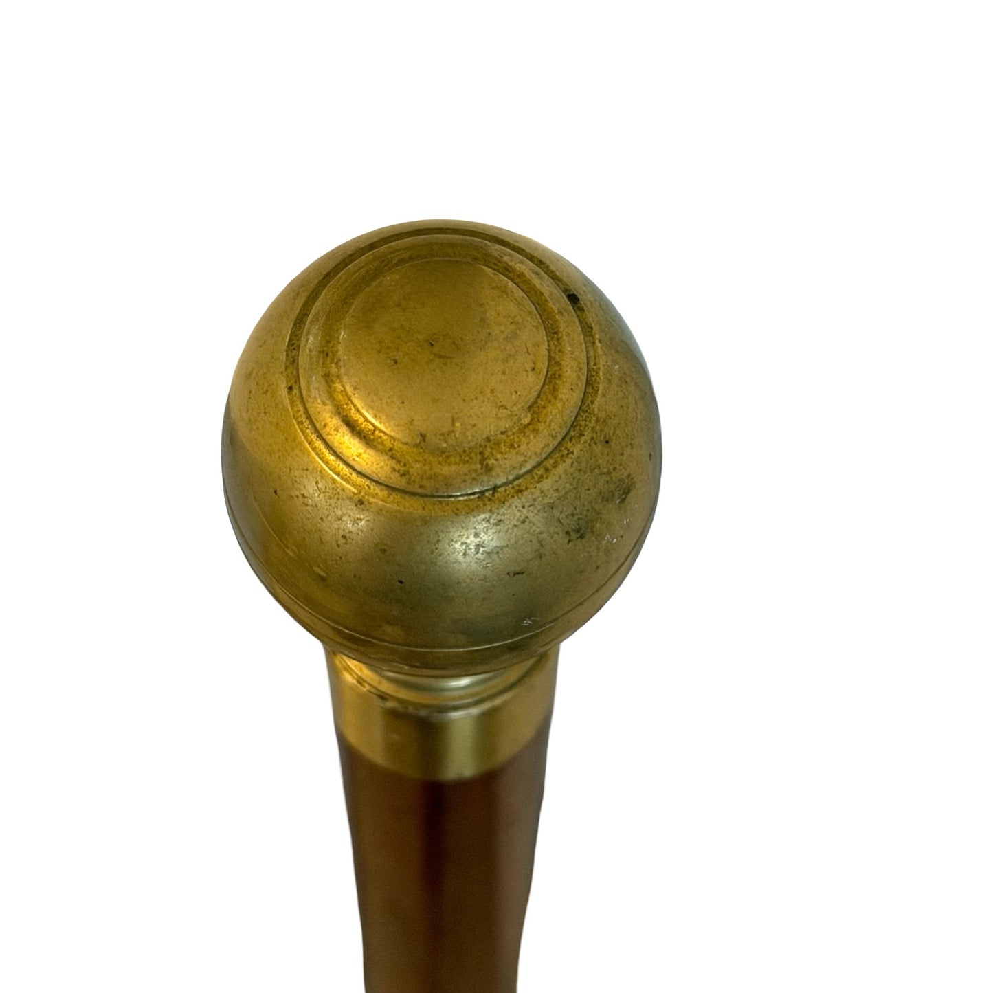 Vintage Hollow Wooden Walking Cane Brass Ball Handle Unscrewing Top 36" Incomplete