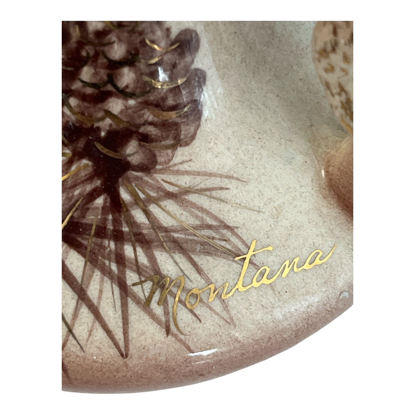 Vintage Rymes USA Ceramic Pitcher Vase Montana Pinecone Hand Painted