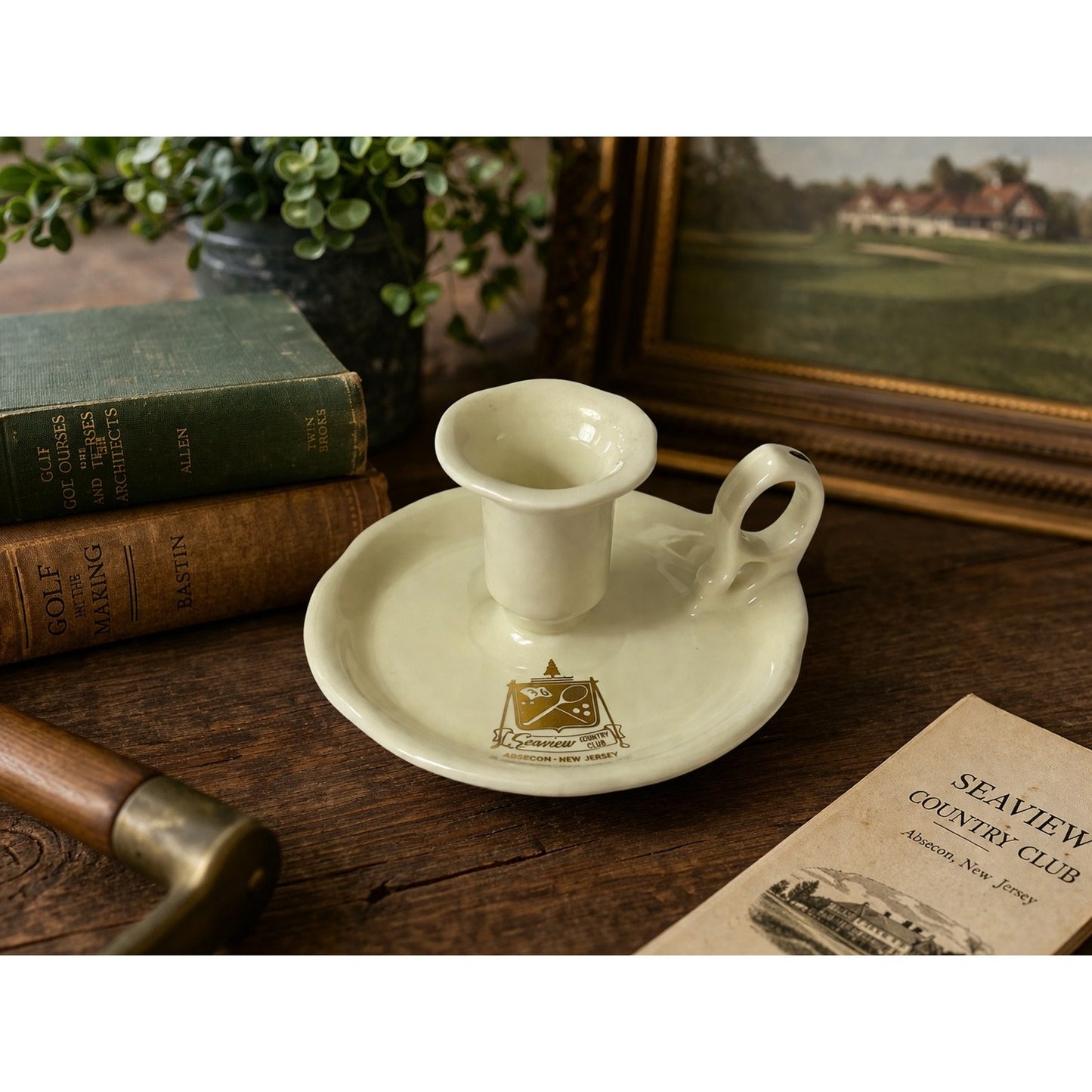 Vintage Hall USA Seaview Country Club Candlestick Holder Ashtray Cream Ceramic NJ
