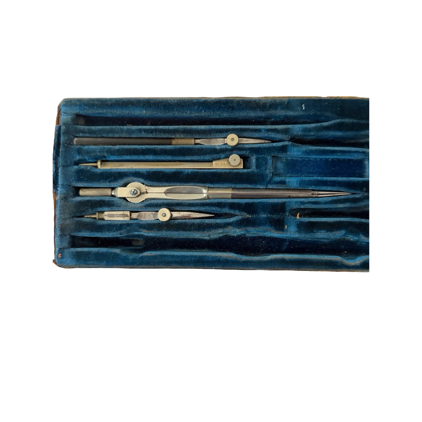 Vintage Incomplete Drafting Compass Set Blue Velvet Case Pittsburgh PA 1930s 1940s