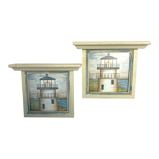 Set of 2 Lighthouse Wall Art Plaques by Dianne Lotter | Coastal Beach Decor | 8” x 6.5”