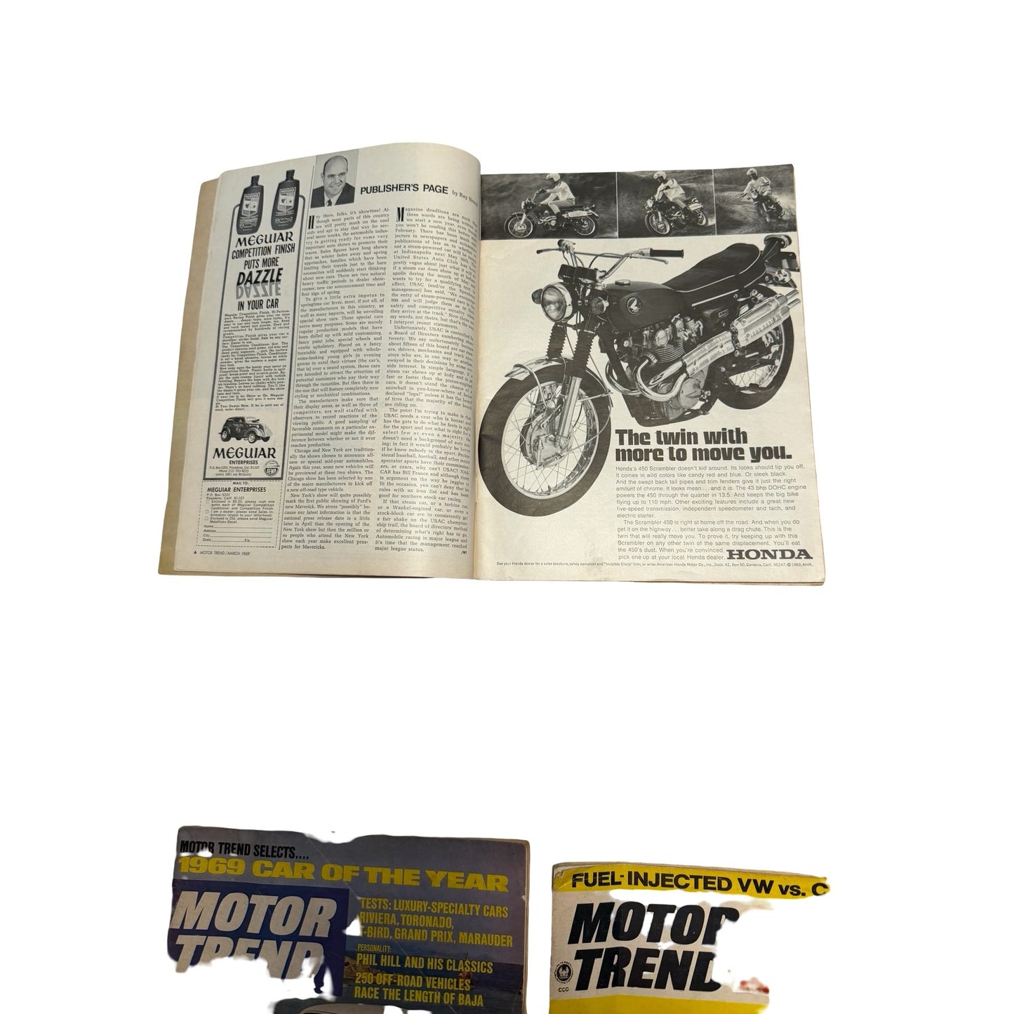 Vintage Motor Trend Magazine Lot 1968 1969 1974 Muscle Cars Ads Toyota Honda Porsche Road Runner