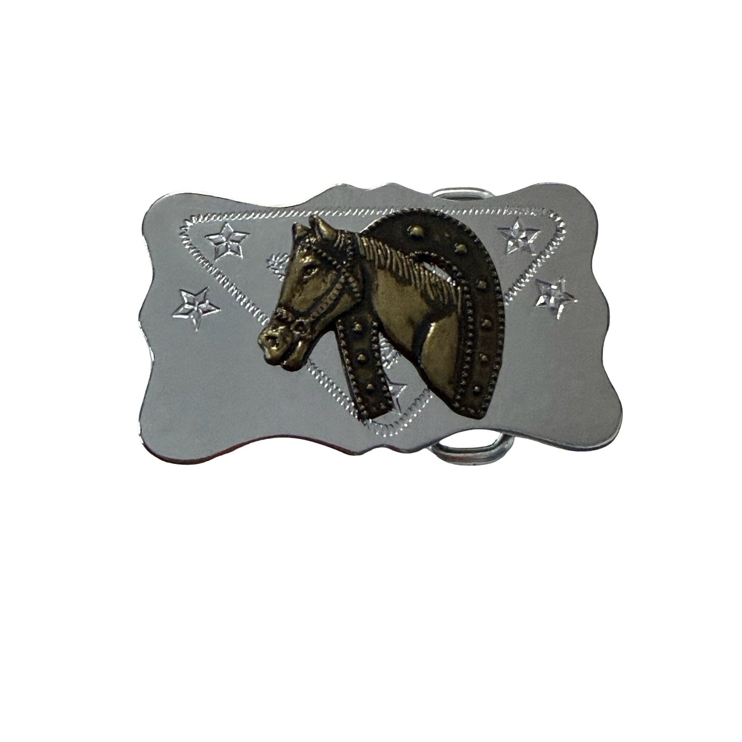 Vintage Horse Head Belt Buckle Western Equestrian Silver Tone Made In Hong Kong