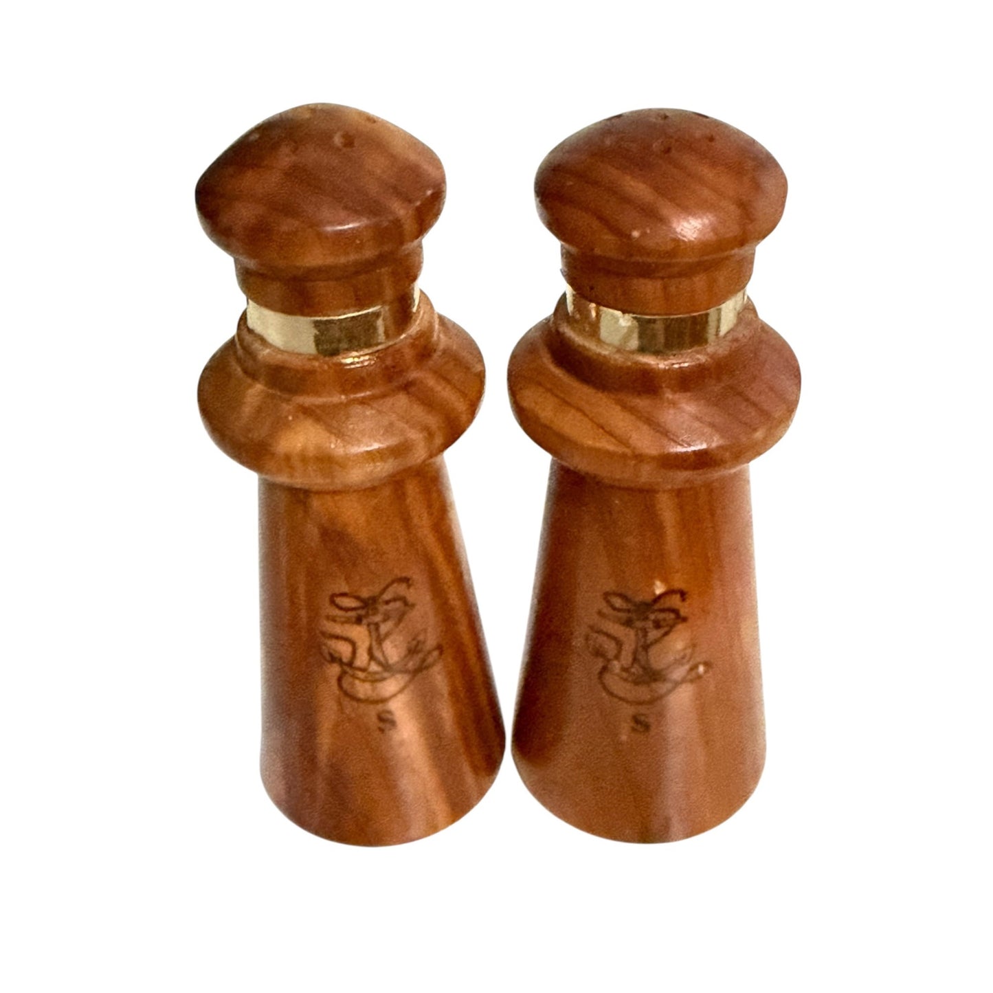 Vintage Florida Wooden Salt Shakers Pair Turned Wood Flamingo Souvenir Mid Century