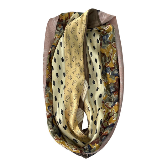 Handmade Infinity Scarf from Vintage Neckties – Etienne Aigner Silk Accent – 20" Loop – Upcycled Patchwork Scarf