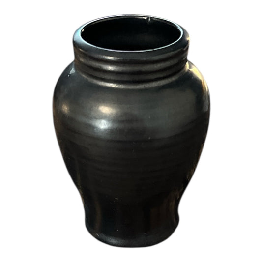 Handmade Studio Pottery Vase – Signed Erin K. Nash – 3" Black Glazed Ceramic