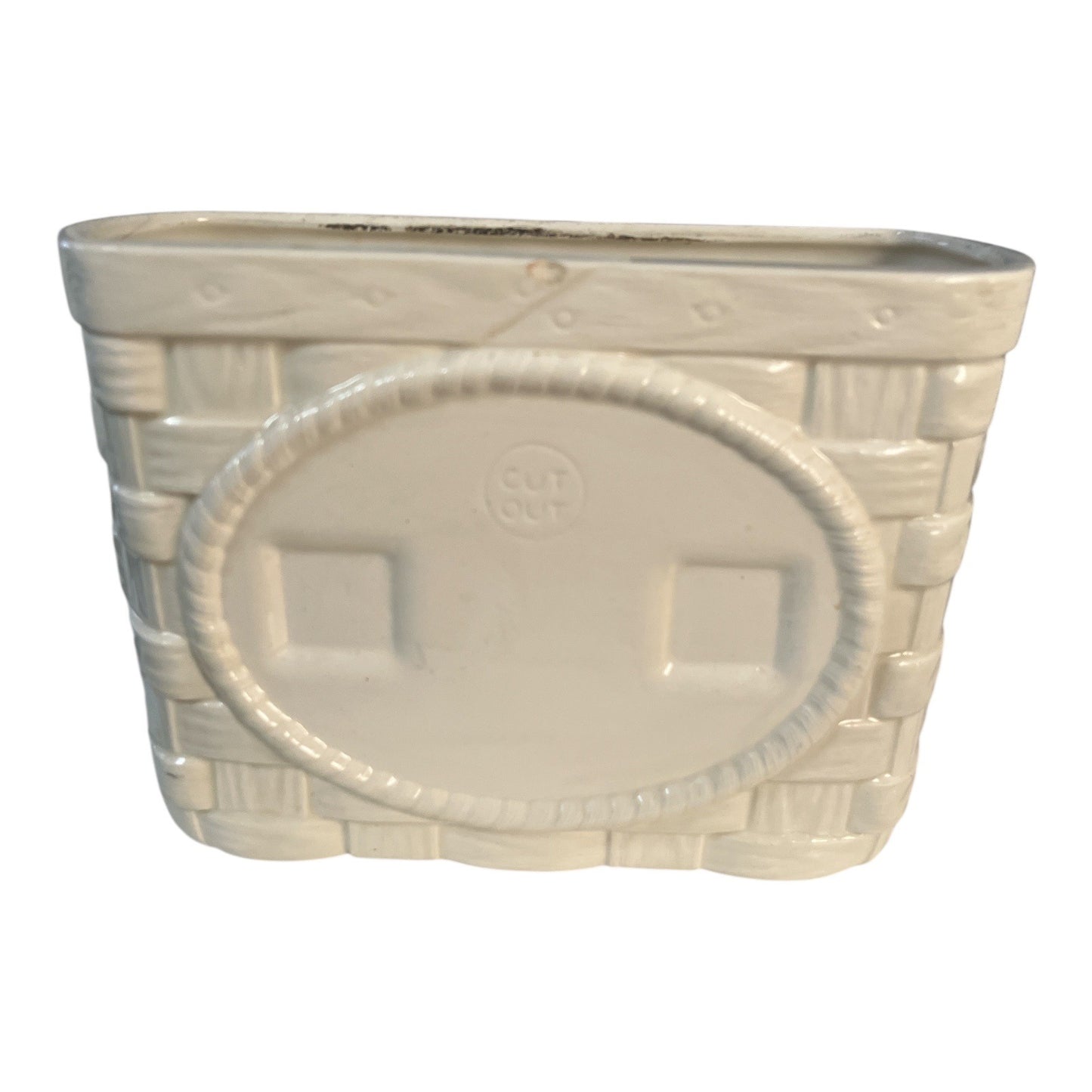 Vintage Cut Out Ceramic Tea Basket Planter Cottage Tea Party Motif 1960s