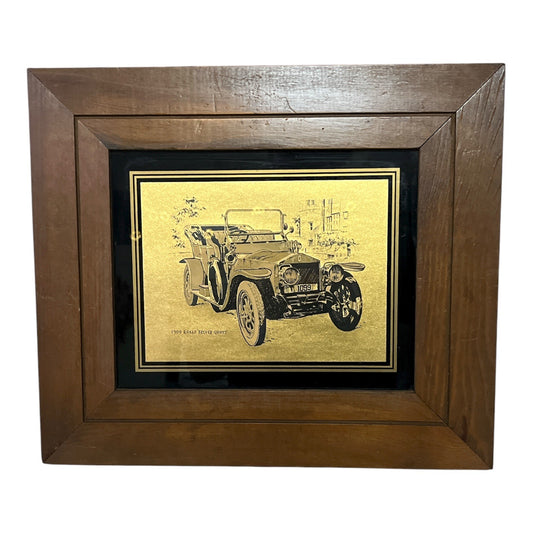 1978 Lulu’s Inc. 1909 Rolls-Royce “Silver Ghost” Framed Metallic Art Print – Gold Foil Shine – Made in USA