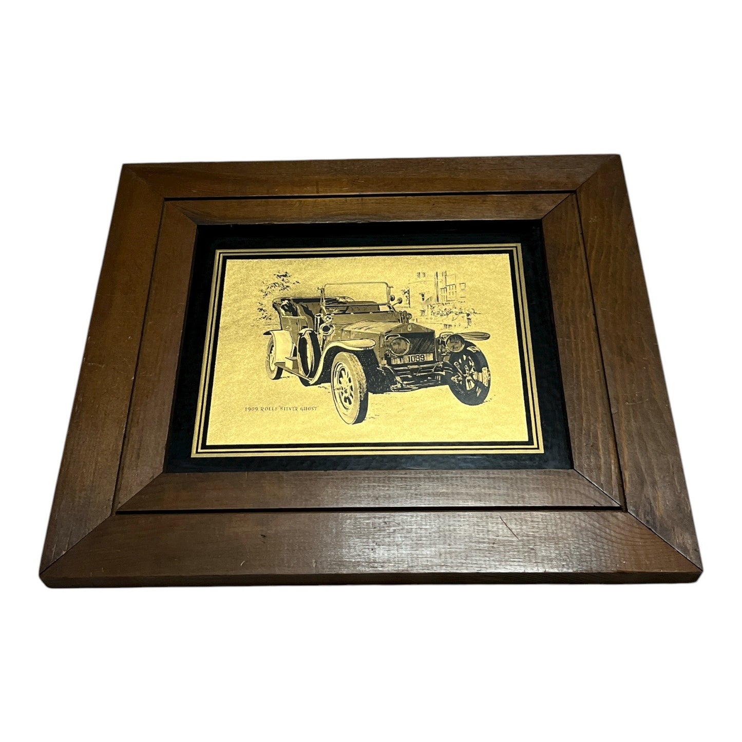 1978 Lulu’s Inc. 1909 Rolls-Royce “Silver Ghost” Framed Metallic Art Print – Gold Foil Shine – Made in USA