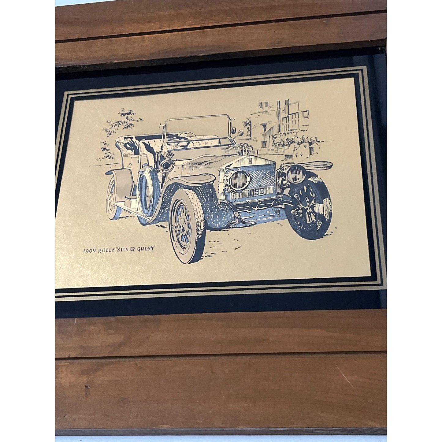 1978 Lulu’s Inc. 1909 Rolls-Royce “Silver Ghost” Framed Metallic Art Print – Gold Foil Shine – Made in USA
