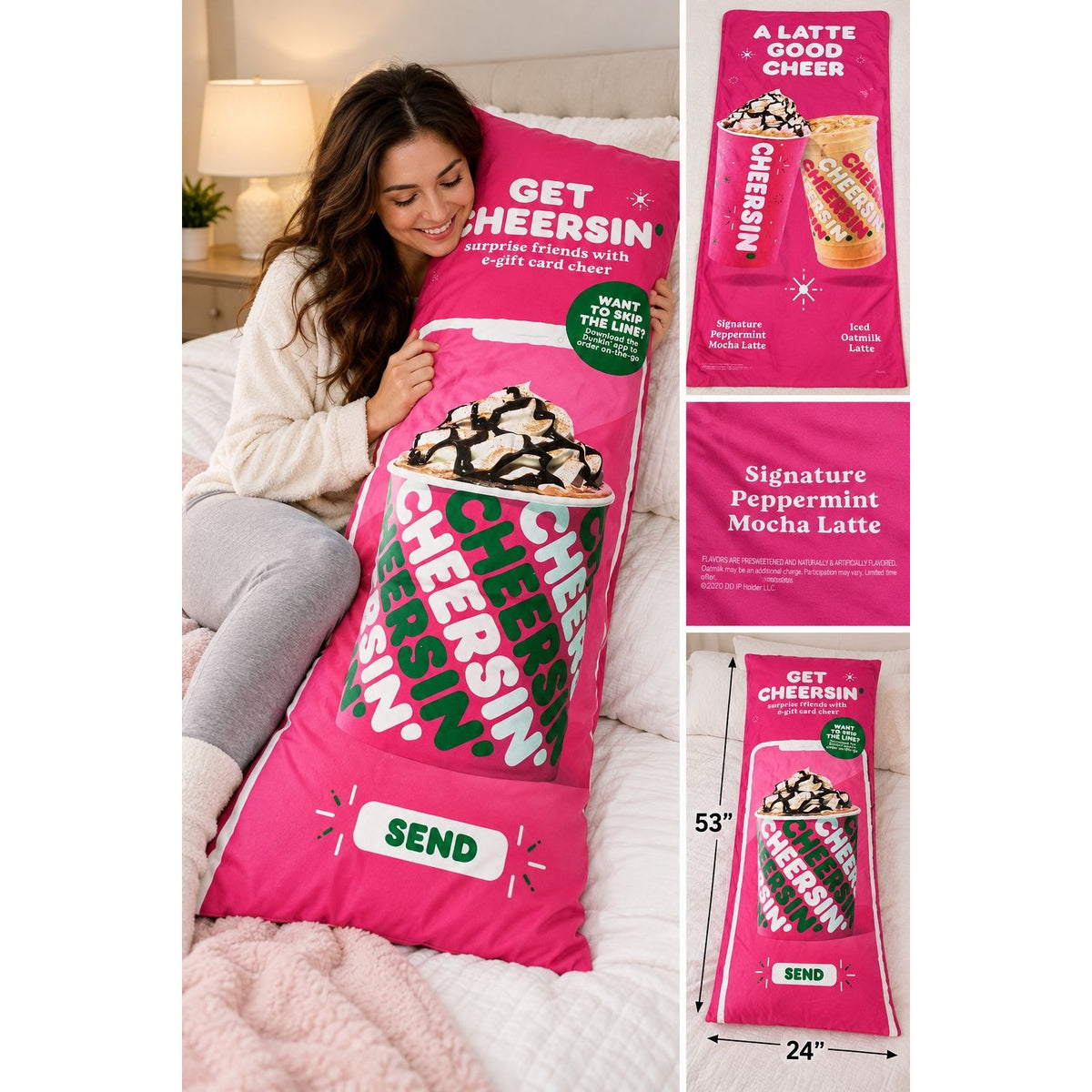 Dunkin Cheersin Pink Promotional Body Pillowcase Cover Peppermint Mocha 53x24