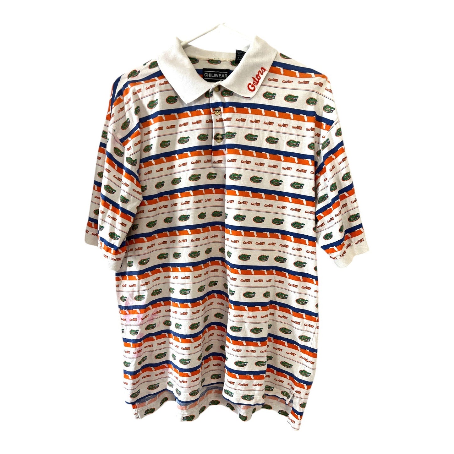 Vintage Florida Gators All Over Print Polo Shirt Chiliwear Cotton NCAA Large
