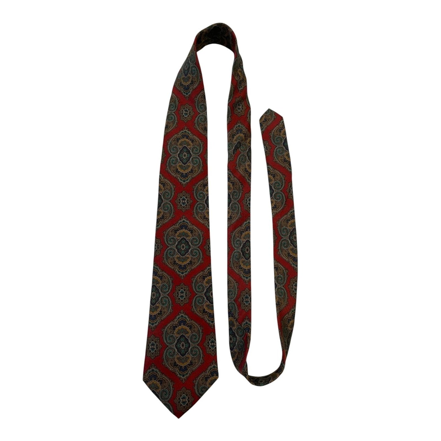 VTG Rohde Royce Paisley Silk Tie – 100% Italian Silk – Burgundy Blue Gold – 54" x 3.5" – Made in USA